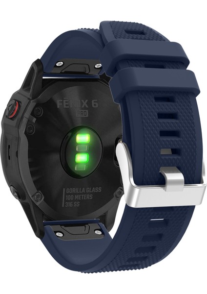 Garmin Fenix ​​7x/6x Safir Gps/6x Pro/6x Gps/5x Gps/5x Artı Silikon Spor Saat Band Gümüş Tokalı Ayarlanabilir Saat Kayışı - Koyu Mavi (Yurt Dışından)