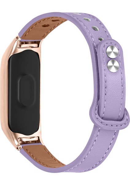 Xiaomi Mi Band 5/6 Akıllı Saat Üst Kat Cowhide Strap Yedek Bilek Bandı Çift Perçin Gül Altın Watchme Kılıfı - Light Mor (Yurt Dışından)