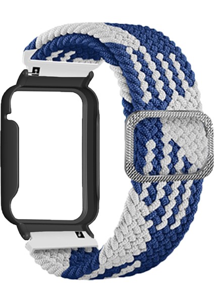 Xiaomi Mi Band 7 Pro Için Naylon Örgülü Elastik Saat Bandı Saat Kılıflı Yedek Bilek Kayışı - Mavi Beyaz / Siyah (Yurt Dışından)