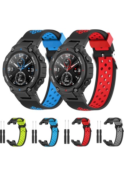 Huami Amazffit T-Rex / T-Rex Pro / Ares Için Çift Renkli 22MM Saat Bandı Silikon Saat Kayışı Yedek Saat Bandı Çok Delikli Tasarımlı-Siyah / Gri (Yurt Dışından) fiyatları
