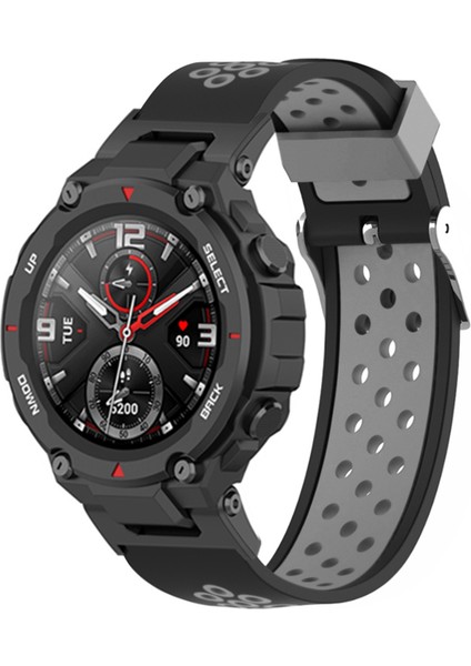Huami Amazffit T-Rex / T-Rex Pro / Ares Için Çift Renkli 22MM Saat Bandı Silikon Saat Kayışı Yedek Saat Bandı Çok Delikli Tasarımlı-Siyah / Gri (Yurt Dışından) modelleri