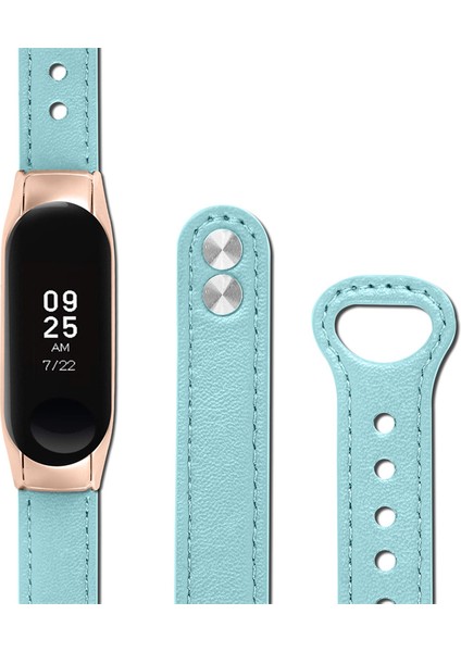 Xiaomi Mi Band 5/6 Akıllı Saat Üst Kat Cowhide Strap Yedek Bilek Bandı Çift Perçin Gül Altın Saat Kılıfı - Mavi (Yurt Dışından)