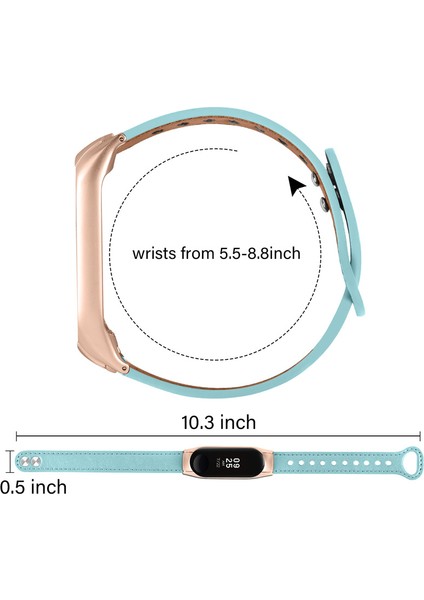 Xiaomi Mi Band 5/6 Akıllı Saat Üst Kat Cowhide Strap Yedek Bilek Bandı Çift Perçin Gül Altın Saat Kılıfı - Mavi (Yurt Dışından)