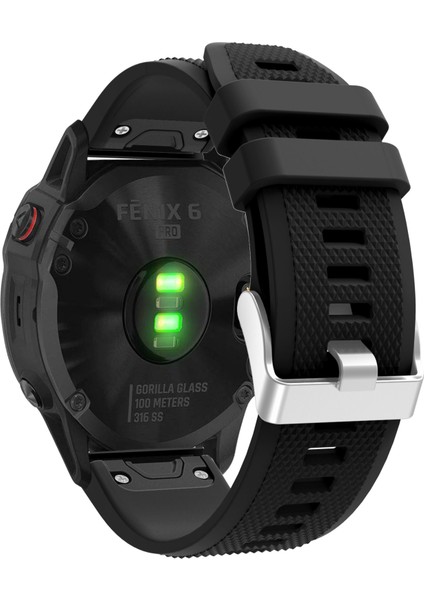 Garmin Fenix ​​7x/6x Safir Gps/6x Pro/6x Gps/5x Gps/5x Artı Silikon Spor Saat Band Gümüş Tokalı Ayarlanabilir Saat Kayışı - Siyah (Yurt Dışından)