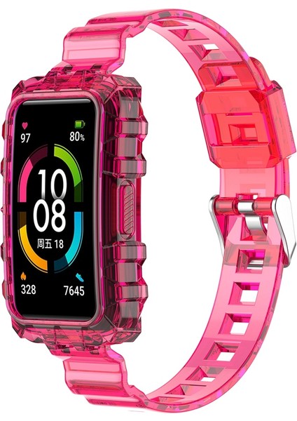 Huawei Band 7/band 6/honor Band 6 Şeffaf Tpu Saat Kılıflı Saat Strap Bilek Bandı - Şeffaf Gül (Yurt Dışından)