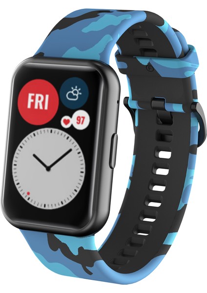 Desen Baskı Silikon Watchme Bandı Kayışı Huawei Watchme Fit - Mavi/kamuflaj Için (Yurt Dışından) fiyatları