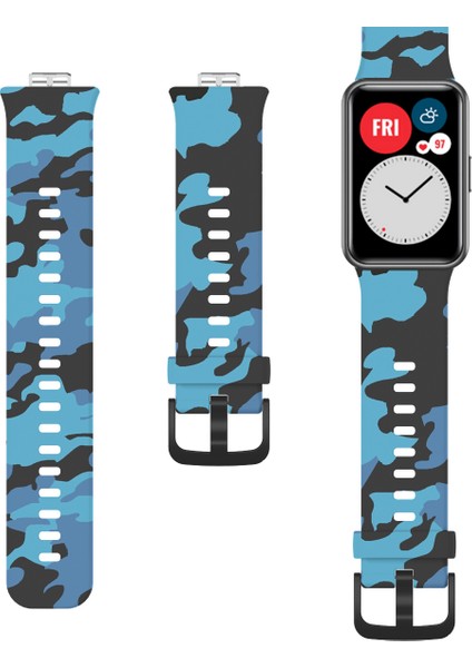 Desen Baskı Silikon Watchme Bandı Kayışı Huawei Watchme Fit - Mavi/kamuflaj Için (Yurt Dışından) modelleri