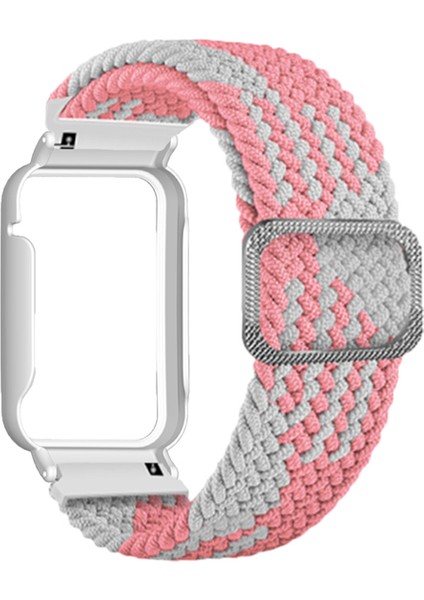 Xiaomi Mi Band 7 Pro Için Naylon Örgülü Elastik Saat Bandı Saat Kılıflı Yedek Bilek Kayışı - Pembe Beyaz / Beyaz (Yurt Dışından)
