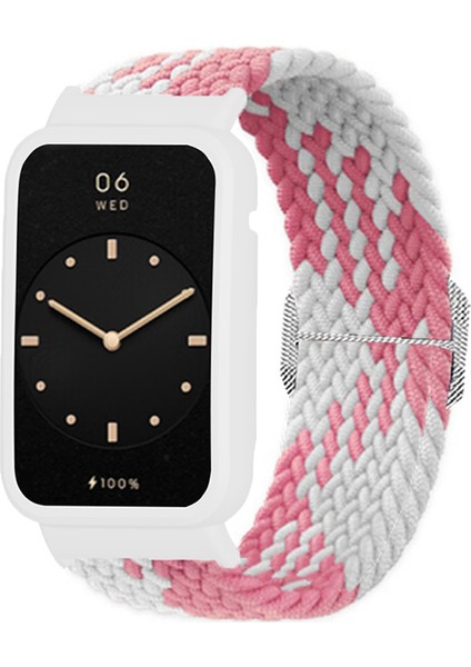 Xiaomi Mi Band 7 Pro Için Naylon Örgülü Elastik Saat Bandı Saat Kılıflı Yedek Bilek Kayışı - Pembe Beyaz / Beyaz (Yurt Dışından) fiyatları