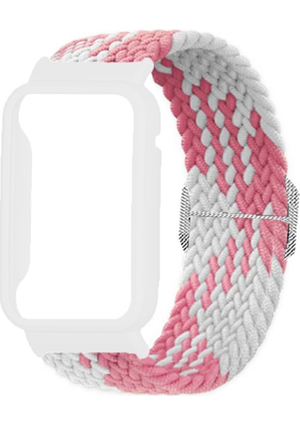 Xiaomi Mi Band 7 Pro Için Naylon Örgülü Elastik Saat Bandı Saat Kılıflı Yedek Bilek Kayışı - Pembe Beyaz / Beyaz (Yurt Dışından) modelleri
