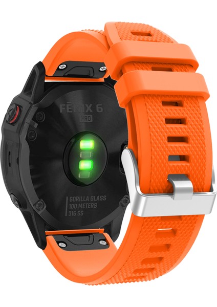 Garmin Fenix ​​7x/6x Safir Gps/6x Pro/6x Gps/5x Gps/5x Artı Silikon Spor Saat Band Gümüş Tokalı Ayarlanabilir Saat Kayışı - Turuncu (Yurt Dışından)