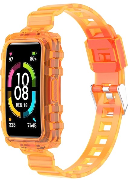 Huawei Band 7/band 6/honor Band 6 Şeffaf Tpu Saat Kılıflı Saat Strap Bilek Bandı - Şeffaf Turuncu (Yurt Dışından)