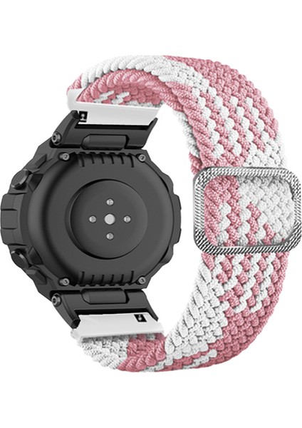 Huami Amazfit Için T-Rex / T-Rex Pro / Ares Nefes Alabilir Saat Kayışı Esnek Naylon Saat Bandına Ayarlanabilir Tokalı-Pembe / Beyaz (Yurt Dışından)