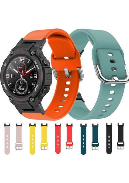 Huami Amazfit T-Rex / T-Rex Pro / Ares Için Universal 22MM Saat Band Silikon Saat Saat Sebzesi Kare Tokalı-Siyah (Yurt Dışından)