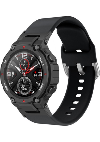 Huami Amazfit T-Rex / T-Rex Pro / Ares Için Universal 22MM Saat Band Silikon Saat Saat Sebzesi Kare Tokalı-Siyah (Yurt Dışından)