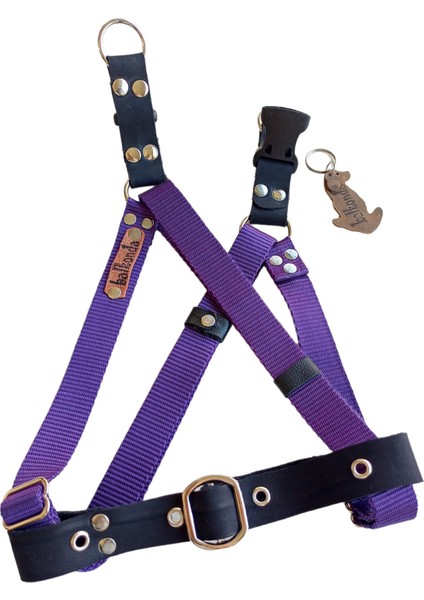 Köpek göğüs tasması hakiki deri mor kolon orta ve büyük ırk genişlik:2,5cm göğüs ölçüsü:50-90cm ayarlamalı dog harness GT5-19