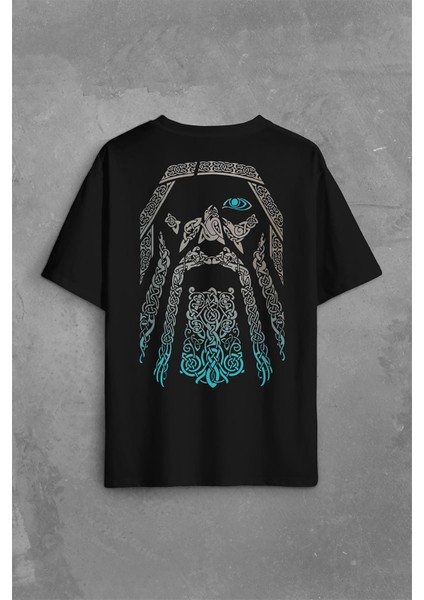 Odin Vikings Logo Vikingler Sırt Ön Baskılı Oversize Tişört T-Shirt