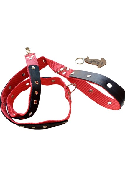 Köpek gezdirme tasması hakiki deri siyah kırmızı kolon zımbalı uzunluk:120cm genişlik:3cm dog leash B5-8