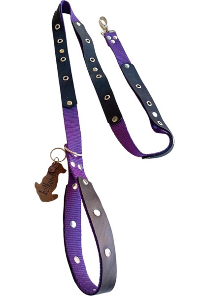 Köpek gezdirme tasması kolon hakiki deri mor siyah metal zımbalı gezdirme kayışı:120cm genişlik:2,5cm dog leash B5-6