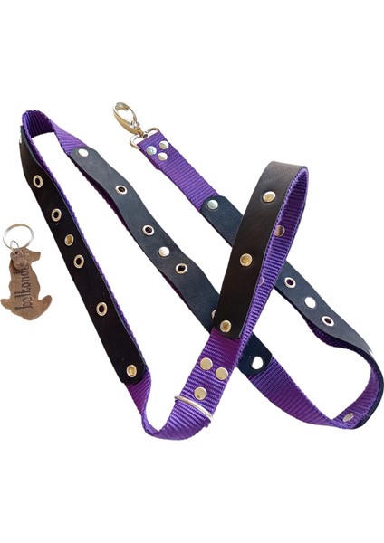Köpek gezdirme tasması kolon hakiki deri mor siyah metal zımbalı gezdirme kayışı:120cm genişlik:2,5cm dog leash B5-6 modelleri