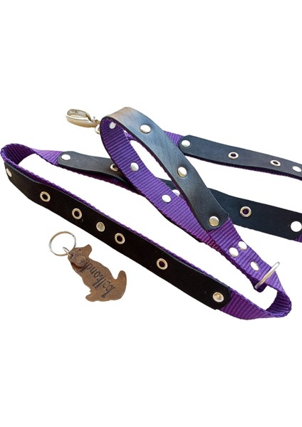 Köpek gezdirme tasması kolon hakiki deri mor siyah metal zımbalı gezdirme kayışı:120cm genişlik:2,5cm dog leash B5-6 fiyatları