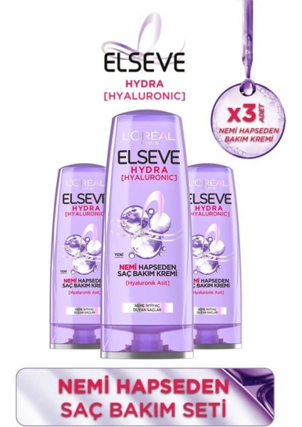 Hydra Hyaluronik Saç Bakım Kremi 3'lü Set 390 ml Ağırlık Yapmadan Derin Nemlendirme