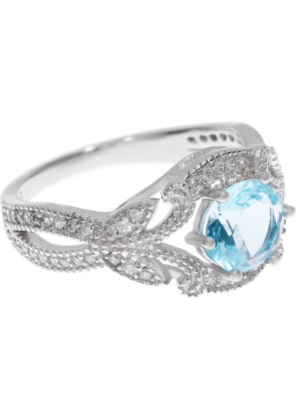 Kadın Çiçek Desen Mavi Taş Detay Gümüş Yüzük fiyatları