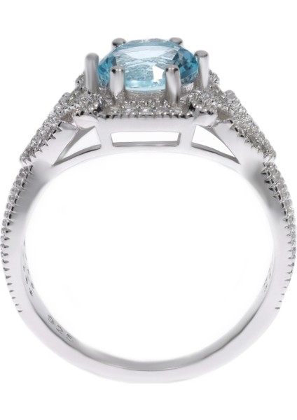 Kadın Çiçek Desen Mavi Taş Detay Gümüş Yüzük modelleri