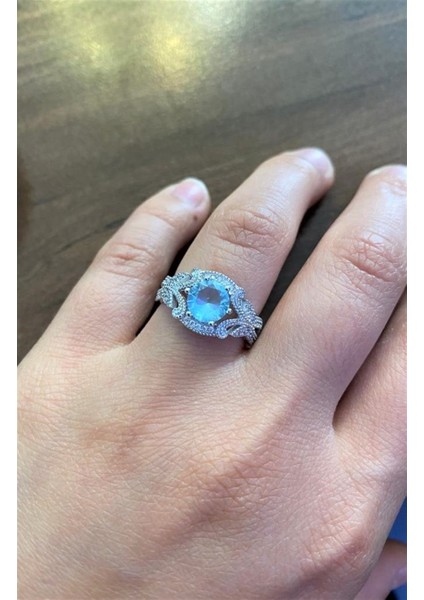 Kadın Çiçek Desen Mavi Taş Detay Gümüş Yüzük indirimleri