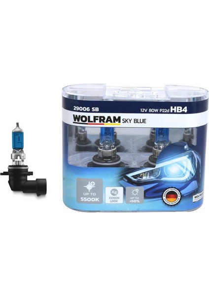 Ampul 12V Hb4 80 P22D Sky Blue Beyaz Isık Wolfram 29006 Sb Oem