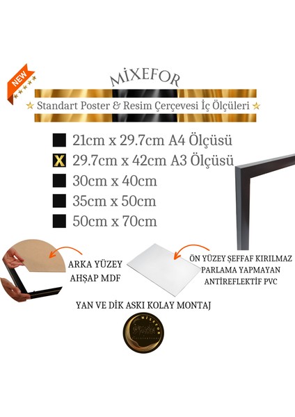 A3 Ölçülerinde Boş Çerçeve -Diploma Fotoğraf Resim Çerçevesi - Ön Yüzey Antireflektif-Arka Yüzeymdf