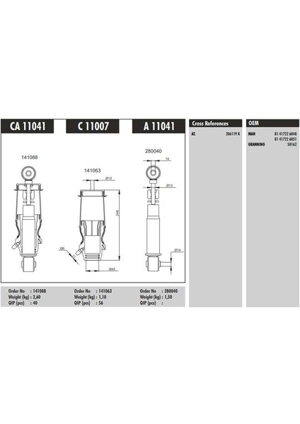 Kabın Korugu Arka Amortısorlu M-Benz Axor 1840 04- Actros Mp2-Mp3 03- Connect Ca 11041 Oem