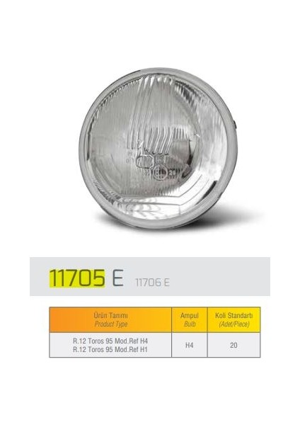 Reflektor R12 Toros 1995- H1 Ic Farba 11706D Oem
