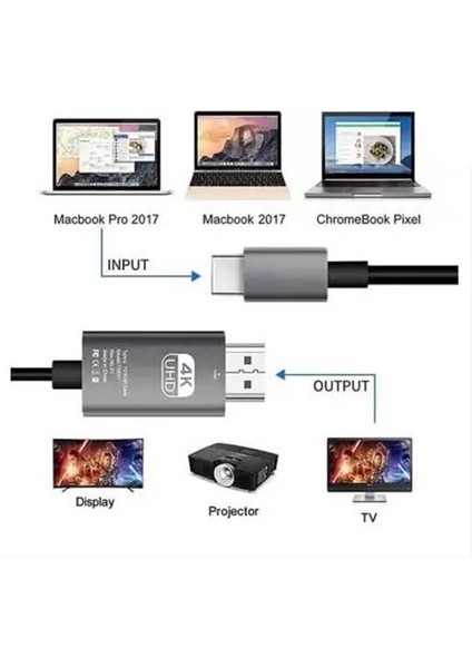2 Metre Usb-C USB 3.1 Type C To HDMI 4K@30Hz Kablo Type-C To 4K UHD HDMI Thunderbolt 3 Uyumlu