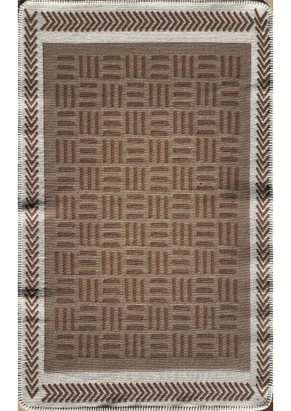 Arya Neo Arn 03 Brown White Yıkanabilir Kaymaz Tabanlı Modern Pamuk Kilim