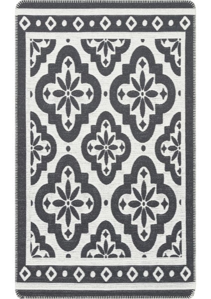 Arya Neo Arn 08 Antrasit White Yıkanabilir Kaymaz Tabanlı Modern Pamuk Kilim