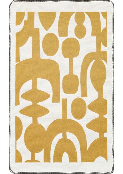 Arya Neo Arn 07 White Yellow Yıkanabilir Kaymaz Tabanlı Modern Pamuk Kilim