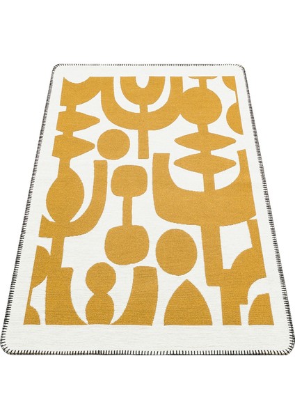 Arya Neo Arn 07 White Yellow Yıkanabilir Kaymaz Tabanlı Modern Pamuk Kilim