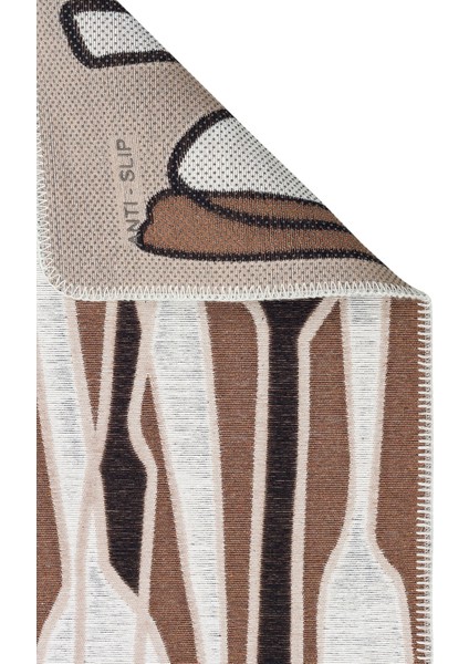 Arya Neo Arn 06 Brown White Yıkanabilir Kaymaz Tabanlı Modern Pamuk Kilim