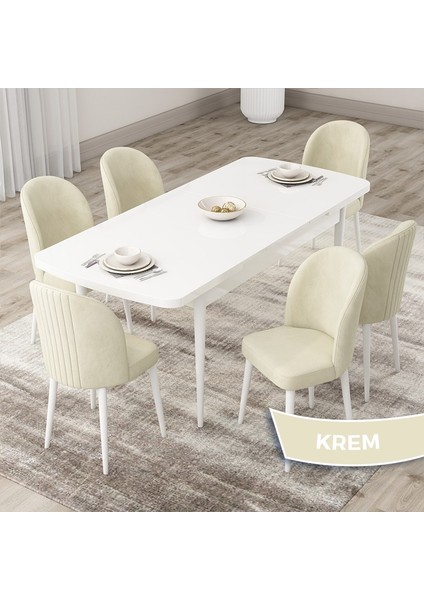 Concept Roe Serisi Açılabilir 80X132 Beyaz Mutfak Masası Takımı ve 6 Sandalye