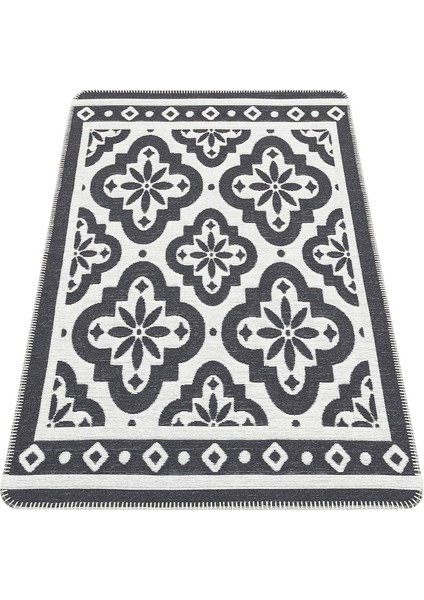 Arya Neo Arn 08 Antrasit White Yıkanabilir Kaymaz Tabanlı Modern Pamuk Kilim