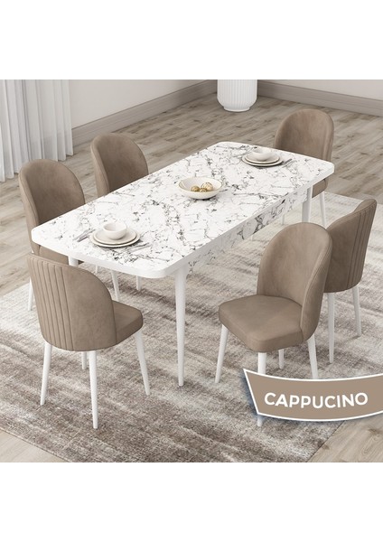 Concept Roe Serisi Açılabilir 80X132 Beyaz Mermer Desen Mutfak Masası Takımı ve 6 Sandalye fiyatları