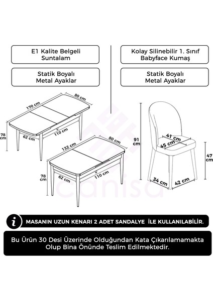 Concept Roe Serisi Açılabilir 80X132 Beyaz Mermer Desen Mutfak Masası Takımı ve 6 Sandalye indirimleri