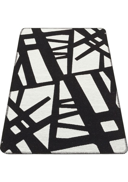 Arya Neo Arn 05 White Black Yıkanabilir Kaymaz Tabanlı Modern Pamuk Kilim indirimleri
