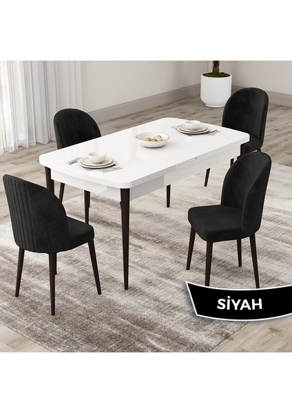 Concept Roe Serisi Açılabilir 80X132 Beyaz Masa Ceviz Ayak Mutfak Masası Takımı ve 4 Sandalye