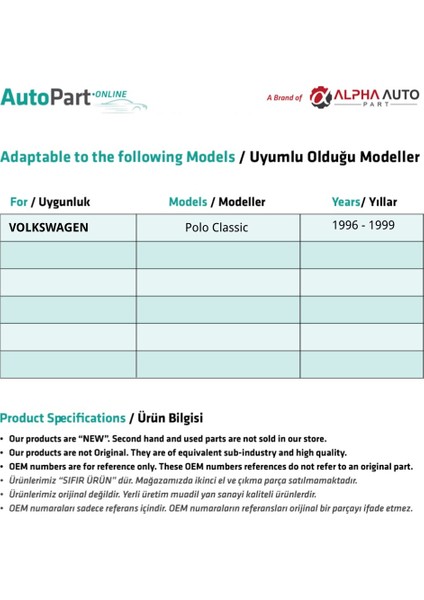 Volkswagen Polo Classic Için Ön Sol Cam Tamir Seti