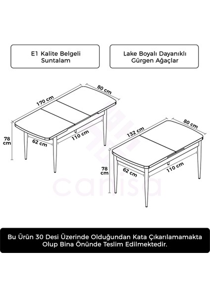 Concept Rut Serisi 80X132 Açılabilir Mutfak Masası