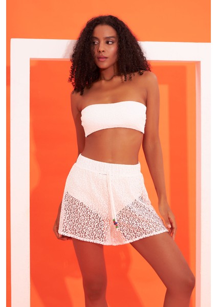 Beyaz Dantelli Şort Pareo