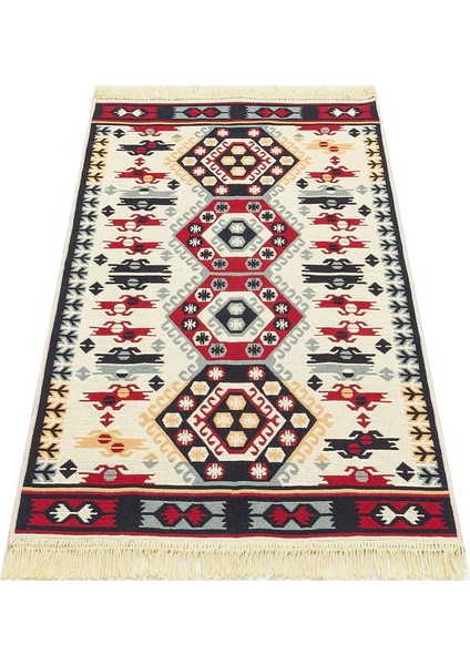 Arya Ar 30 Red %100 Geri Dönüşümlü Pamuktan Çift Taraflı Yıkanabilir Modern Dekoratif Kilim