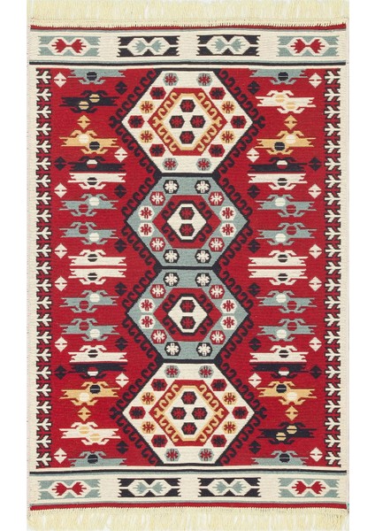 Arya Ar 30 Red %100 Geri Dönüşümlü Pamuktan Çift Taraflı Yıkanabilir Modern Dekoratif Kilim